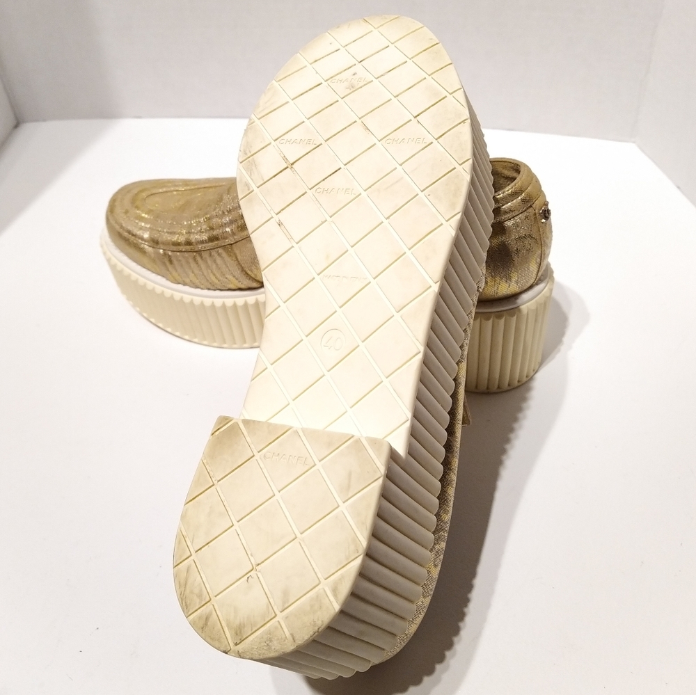 *SOLD* Chanel Metallic Gold Platform Shoes - 9 - Picture 9 of 11